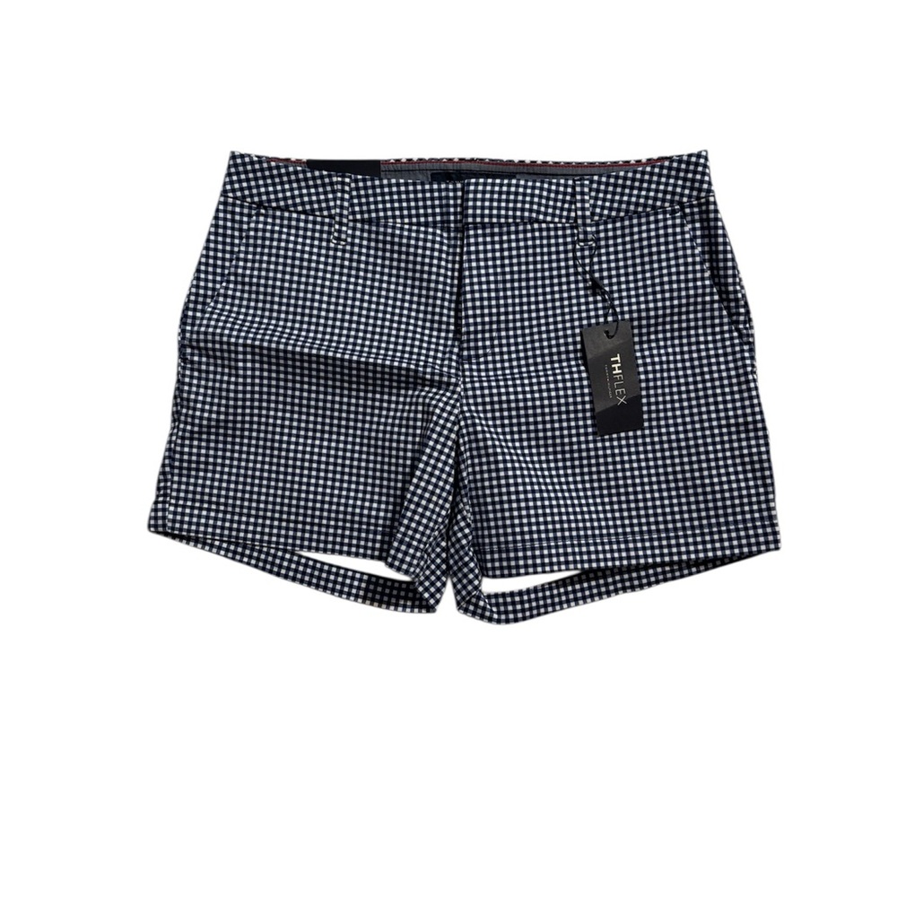 Tommy Hilfiger Blue and White Gingham Shorts with Subtle Stripes